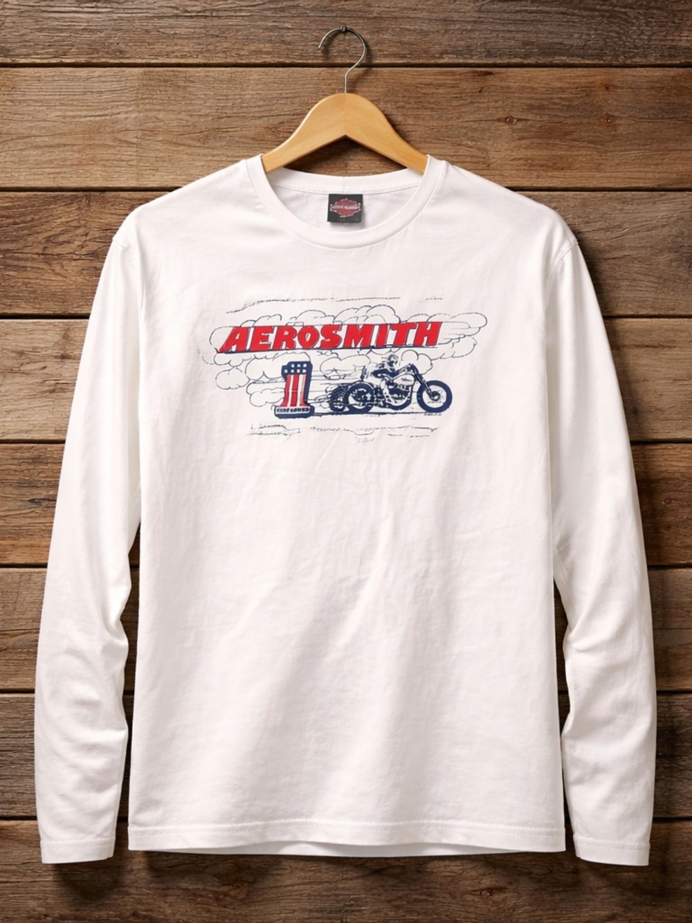 Harley-Davidson White Long-Sleeve Tee with Red & Blue Graphic
